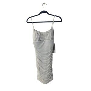 White Ruched Mini Dress With Glitter Accents Adjustable Spaghetti Straps